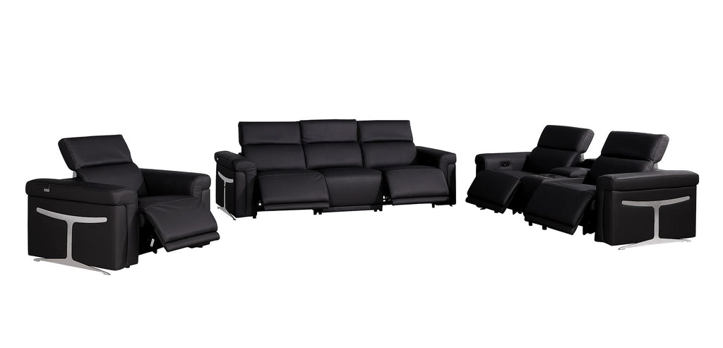 1126 Divanitalia 7-Piece Modular Power Reclining Sofa, Loveseat & Chair Set in Top Grain Italian Leather with 5 Power Recliners & Power Headrests - Black - SKU 1126-BLACK-7.5-HT-3PC - view 4