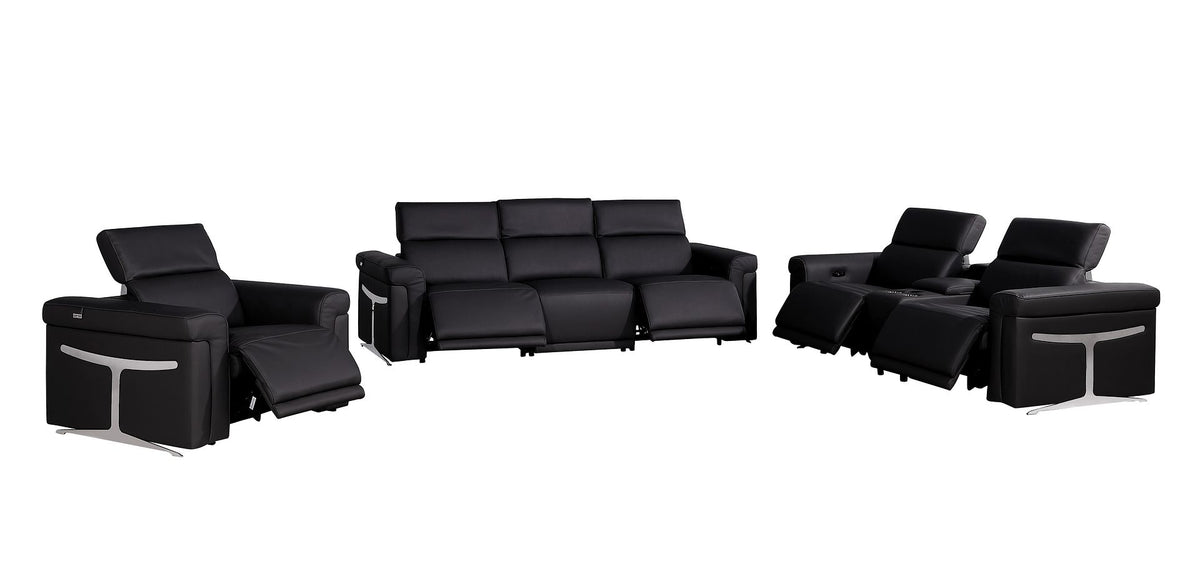 1126 Divanitalia 7-Piece Modular Power Reclining Sofa, Loveseat & Chair Set in Top Grain Italian Leather with 5 Power Recliners & Power Headrests - Black - SKU 1126-BLACK-7.5-HT-3PC - view 4