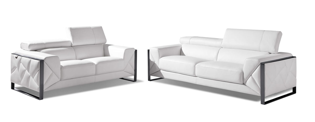 903 Divanitalia 2-Piece Sofa Set with Adjustable Headrest in Top-grain Italian Leather - White - SKU 903- WHITE 2PC (S/L) - GROUP - view 2