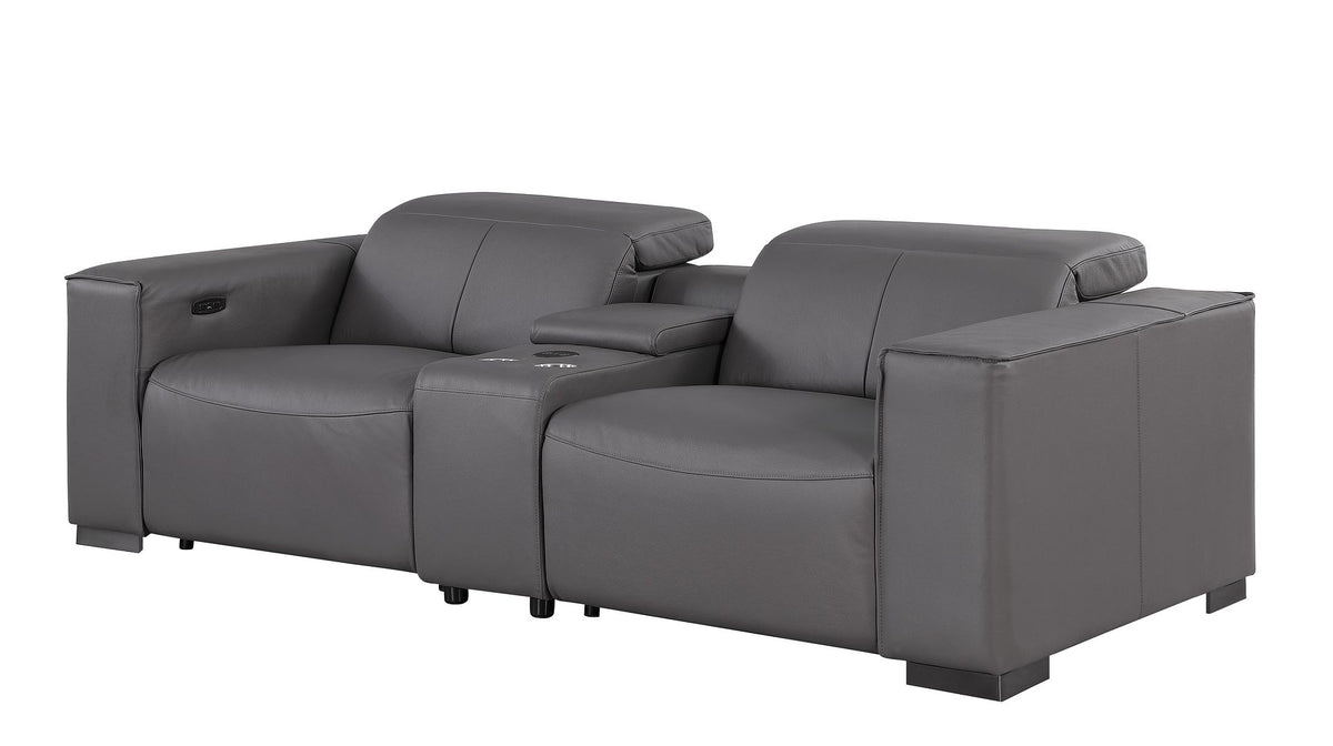 1208 Modular Leather Set with 6 Power Recliners & Power Headrests - Dark Grey - SKU 1208-DK-GREY-7.6-HT-3PC - view 7