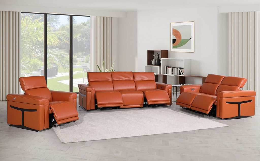 1126 Divanitalia 6-Piece Modular Power Reclining Sofa, Loveseat & Chair Set in Top Grain Italian Leather with 5 Power Recliners & Power Headrests - Camel - SKU 1126-CAMEL-6.5-HT-3PC - view 2