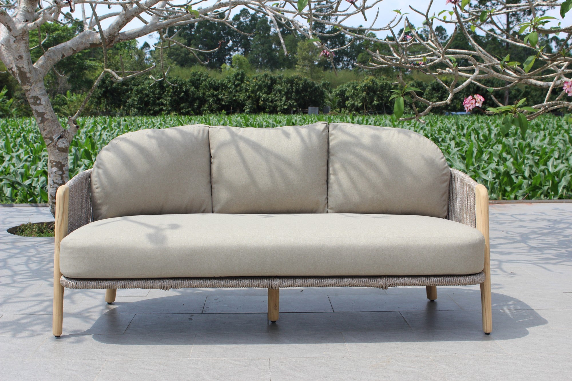 Cayman - Outdoor Beige + Teak Sofa Set