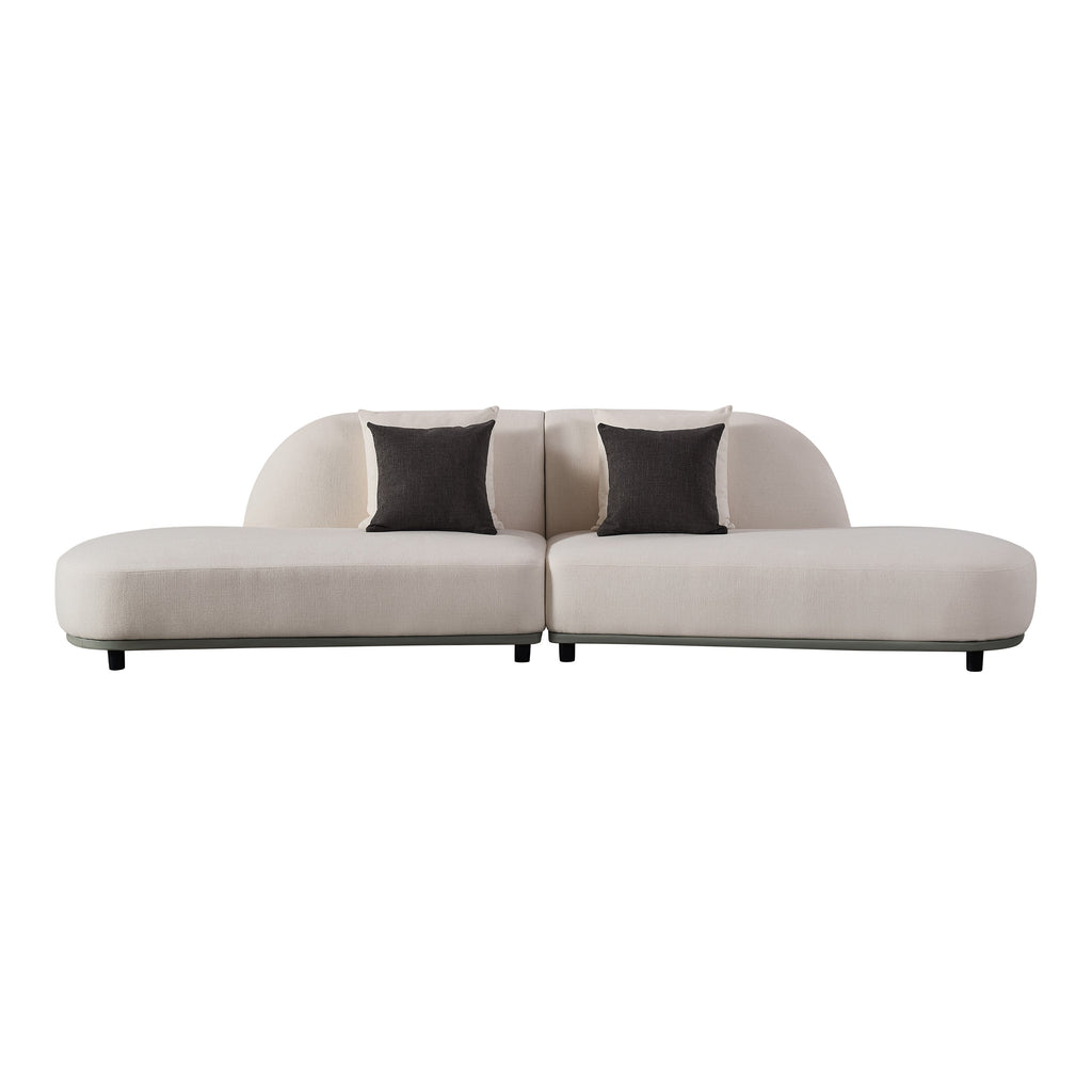 Falcone - Contemporary Off-White + Grey Bonded Leather Curved Sectional Sofa