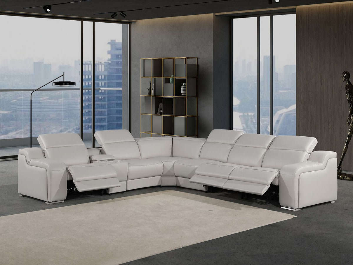 1116 Divanitalia 7-Piece L-Shaped Sectional Sofa in Top Grain Italian Leather with 3 Power Recliners & Power Headrests - Light Grey - SKU 1116-LT-GREY-7PC-3PWR-SECTIONAL- GROUP