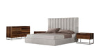 Valhalla + Lorenzo - Modern White Fabric + Light Oak 4-Piece Bedroom Set - Modern White Fabric + Light Oak 4 - Piece Bedroom Set