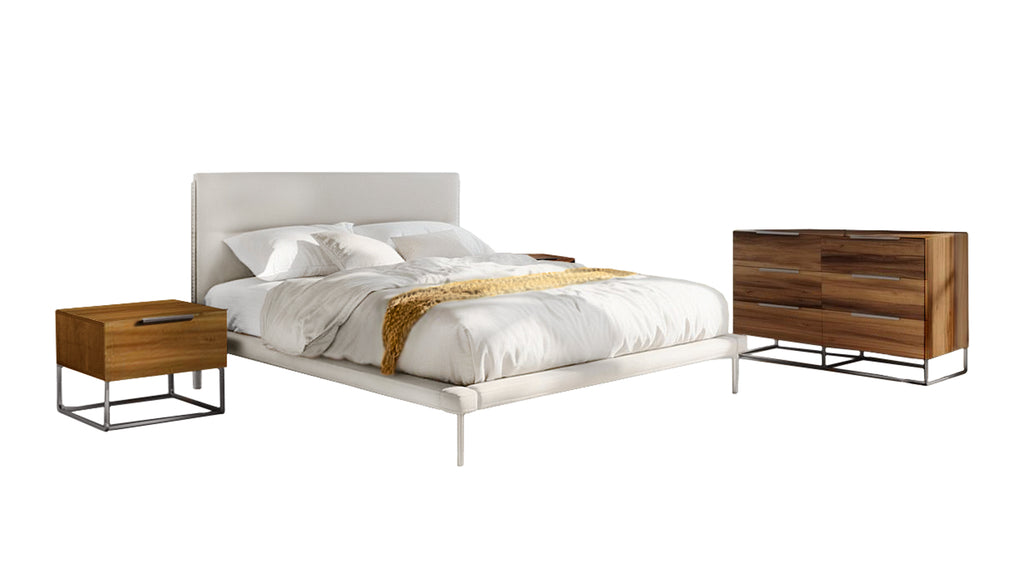 Eastern King Bergeron + Lorenzo - Contemporary Cream Fabric + Light Oak 4-Piece Bedroom Set - Contemporary Cream Fabric + Light Oak 4 - Piece Bedroom Set