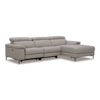 Meidas - Modern Light Grey Leather Sectional Sofa + 2 Recliners - Right Facing Chaise