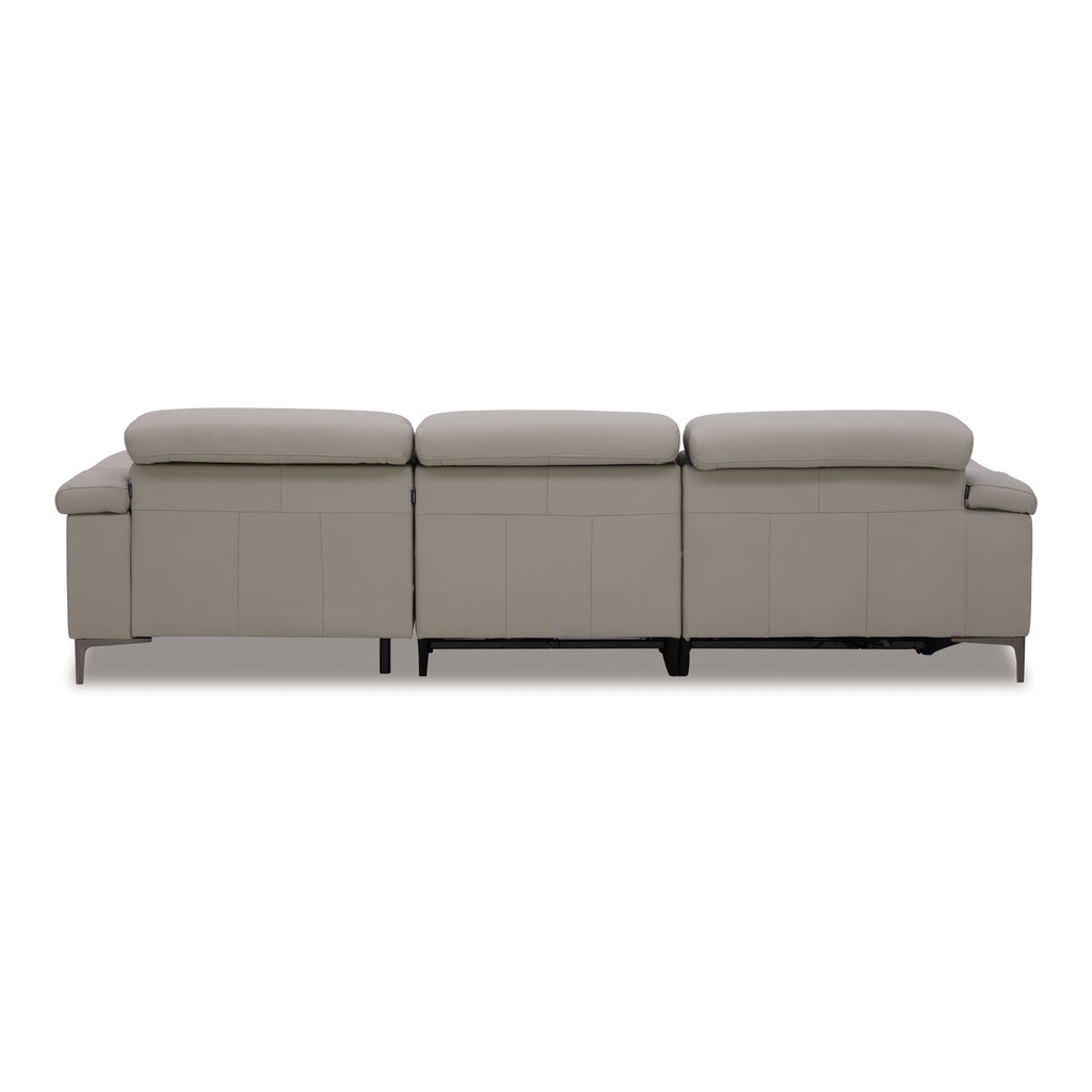 Meidas - Modern Light Grey Leather Sectional Sofa + 2 Recliners - Right Facing Chaise