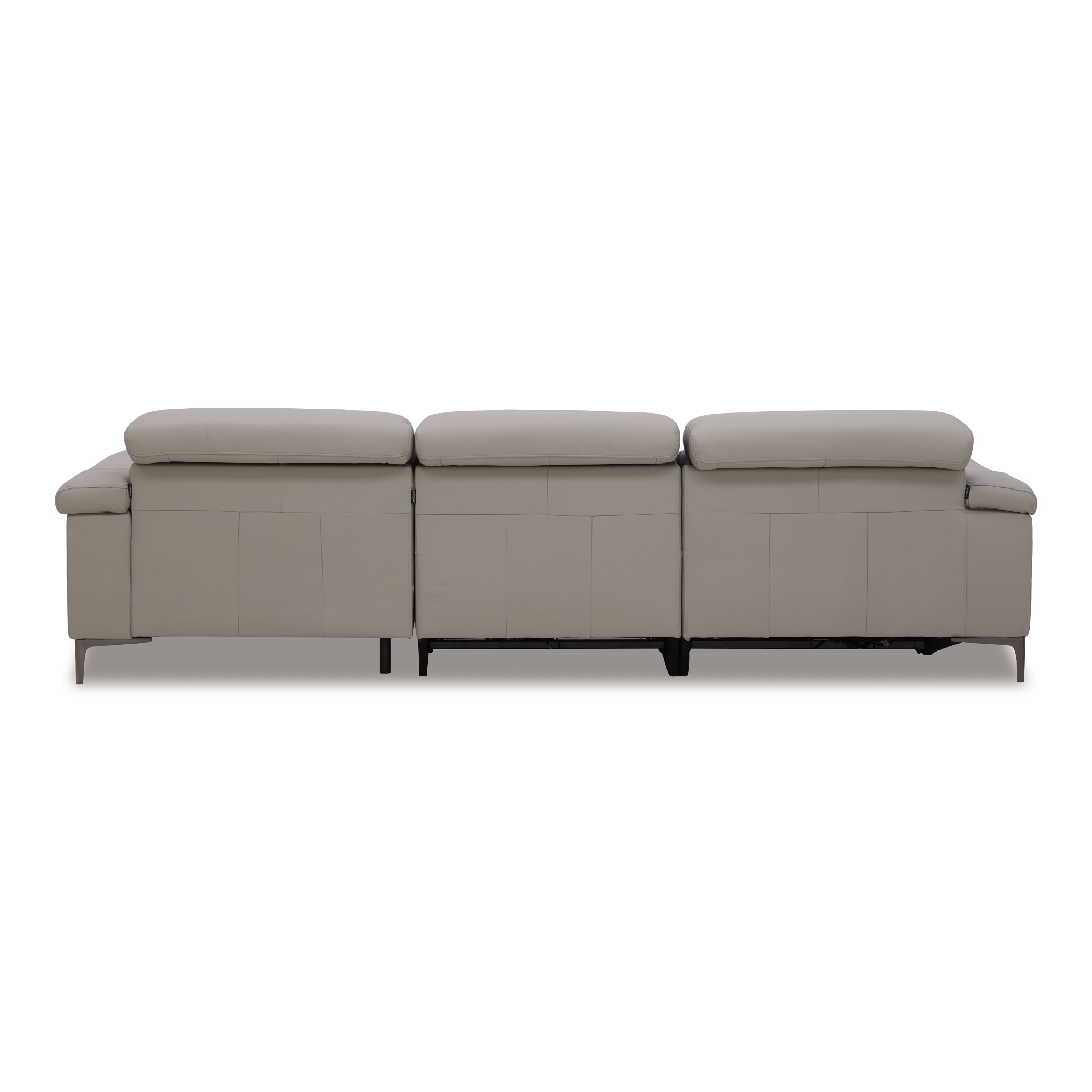 Meidas - Modern Light Grey Leather Sectional Sofa + 2 Recliners - Right Facing Chaise