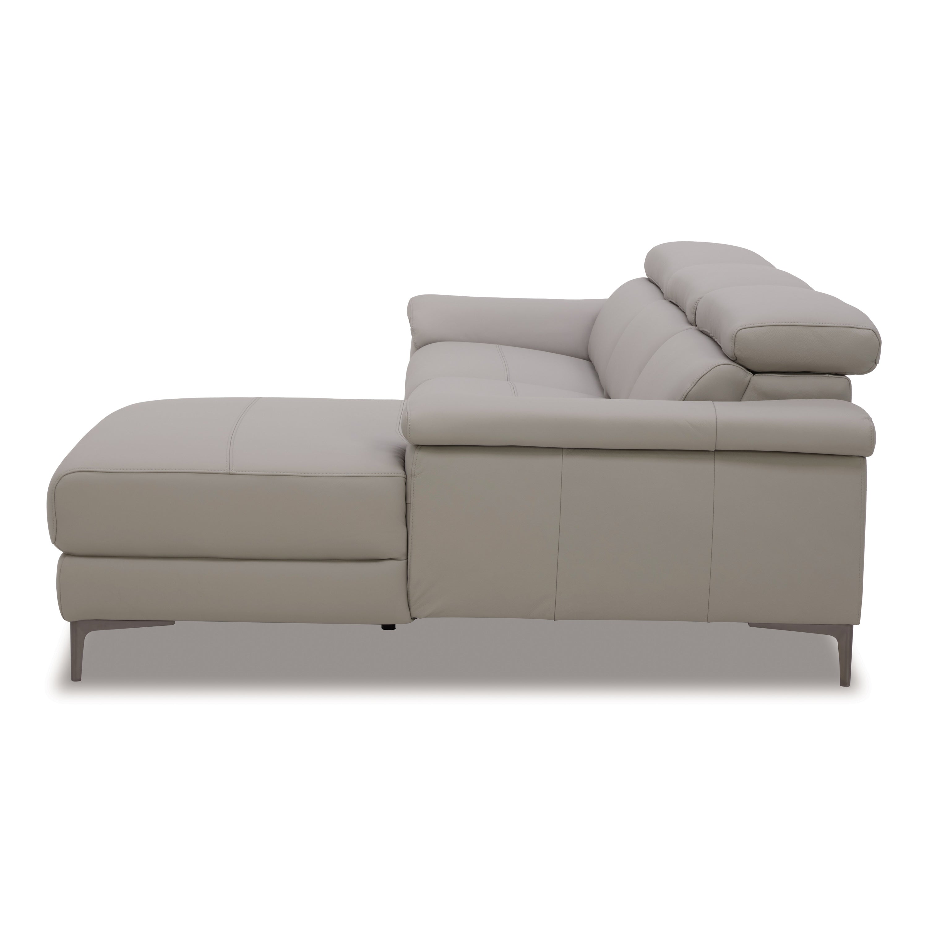 Meidas - Modern Light Grey Leather Sectional Sofa + 2 Recliners - Right Facing Chaise