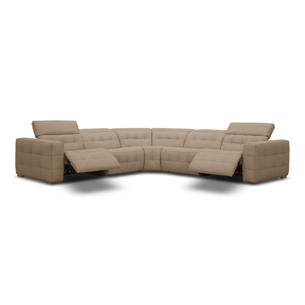 Carney - Modern Beige Leather Sectional Sofa + 3 Recliners