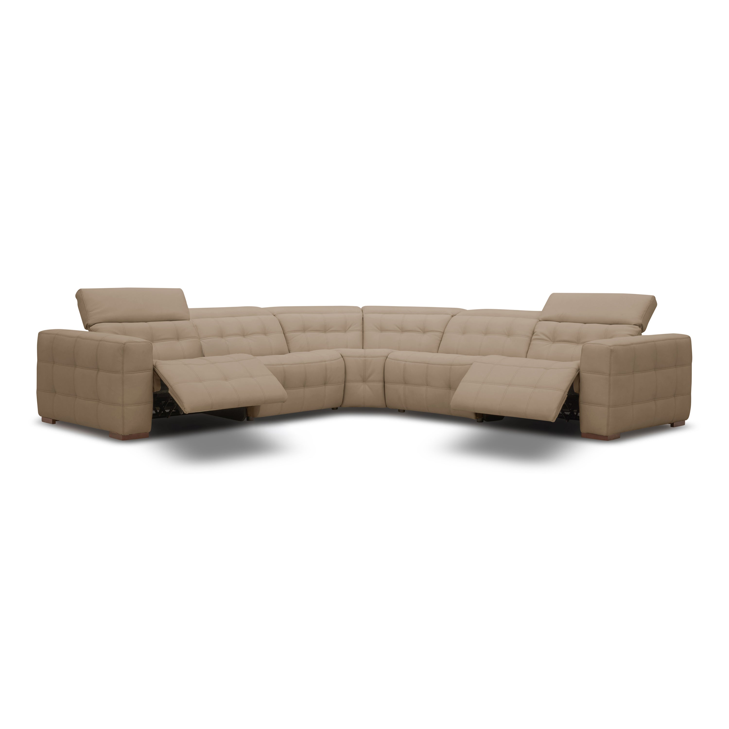 Carney - Modern Beige Leather Sectional Sofa + 3 Recliners