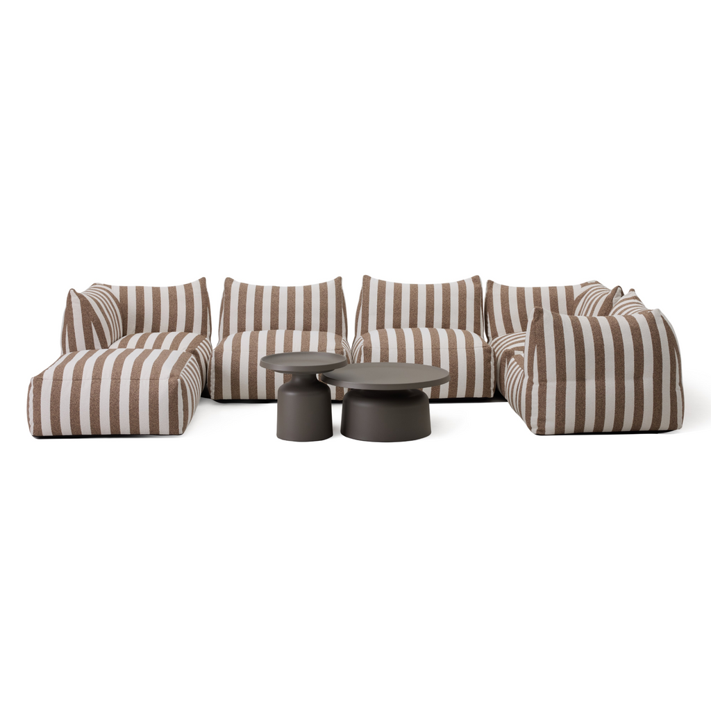 Lanuza - Outdoor Brown + White Stripe Fabric 8-Piece Modular Sectional Sofa Set