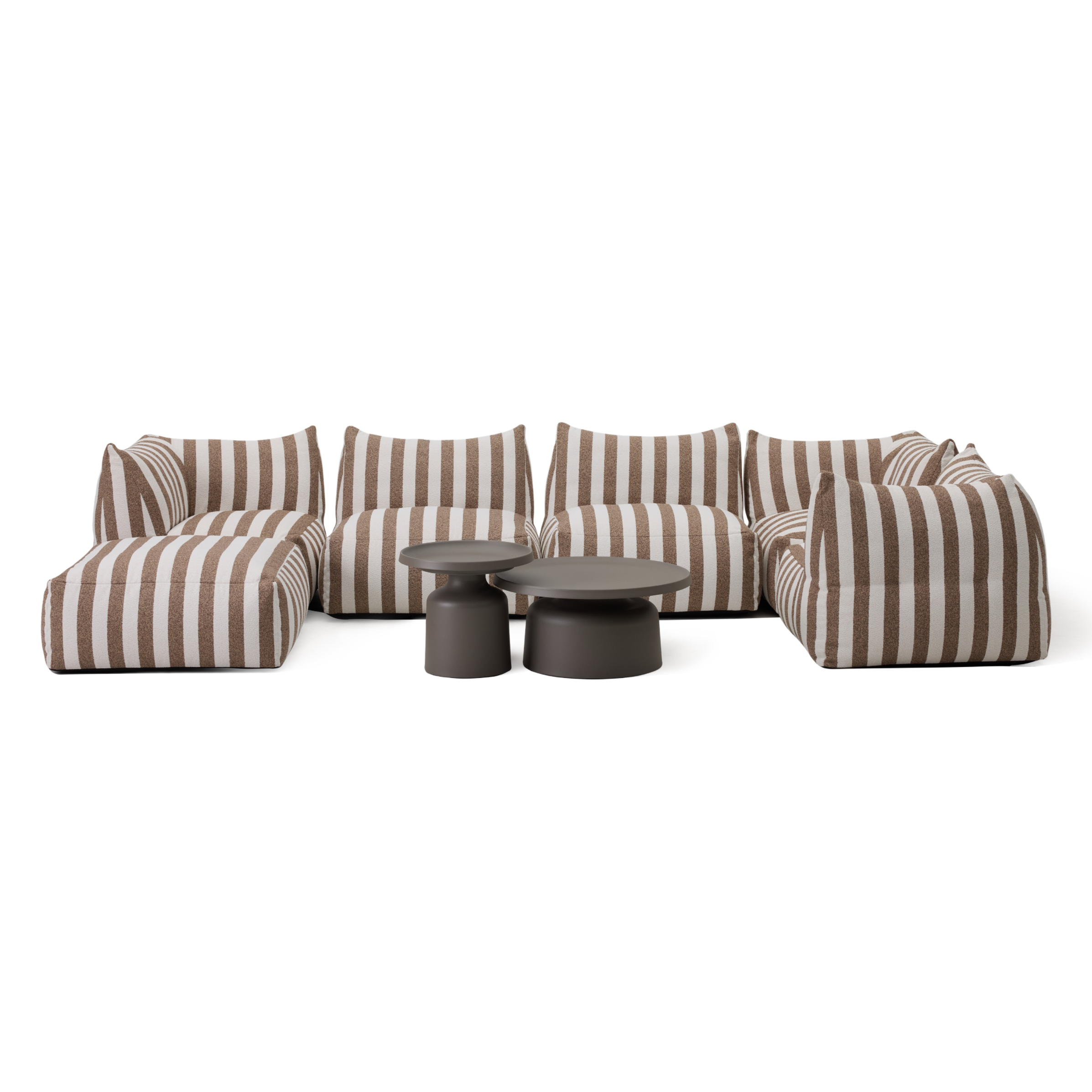 Lanuza - Outdoor Brown + White Stripe Fabric Ottoman