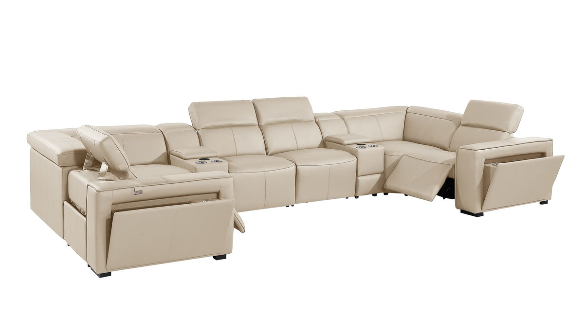 1224 Divanitalia 8-Piece U-Shaped Sectional Sofa in Top Grain Italian Leather with 2 Power Recliners & Power Headrests - Beige - SKU 1224-BEIGE-8PC-2PWR-U-SECTIONAL - view 5