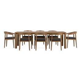 Evora + Sintra - Outdoor Eucalyptus + Grey Olefin 9-Piece Dining Set