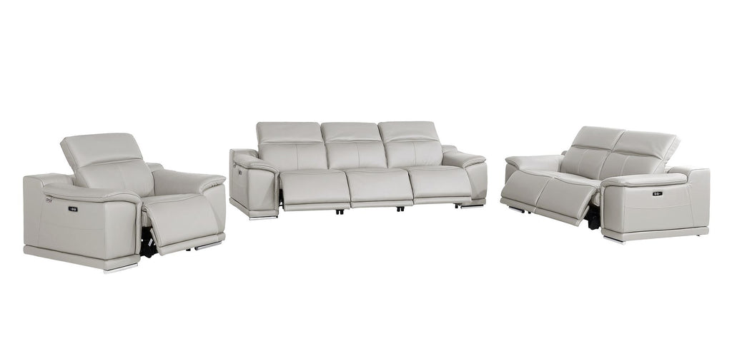 9762 Divanitalia 6-Piece Modular Power Reclining Sofa, Loveseat and Chair Set with 6 Power Recliners in Top Grain Italian Leather - Light Grey - SKU 9762-LT-GREY-6.6-HT-3PC - view 4