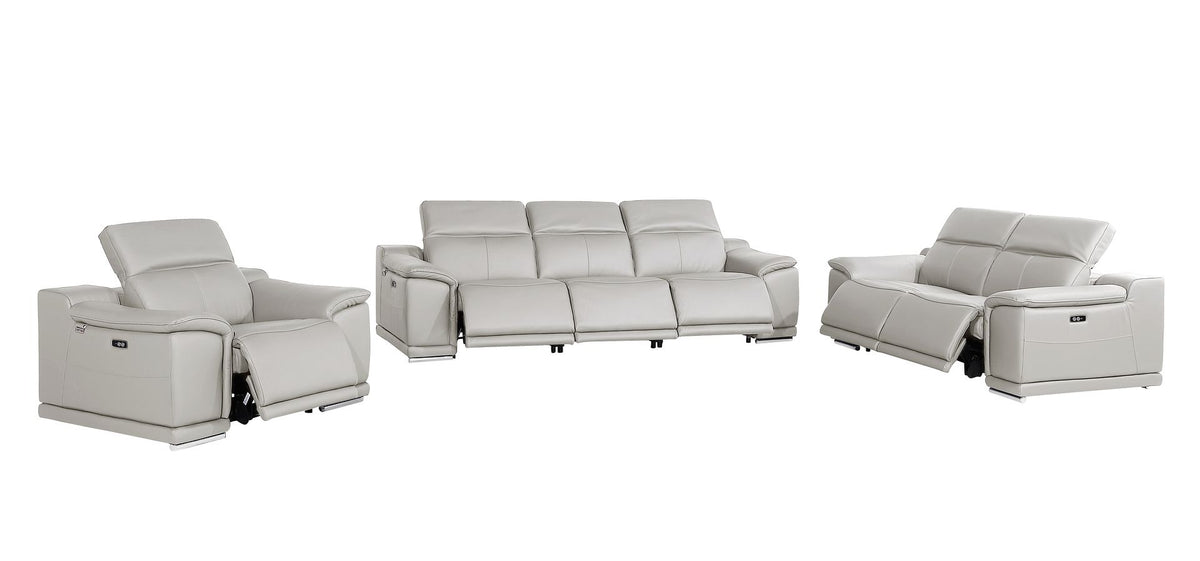 9762 Divanitalia 6-Piece Modular Power Reclining Sofa, Loveseat and Chair Set with 6 Power Recliners in Top Grain Italian Leather - Light Grey - SKU 9762-LT-GREY-6.6-HT-3PC - view 4