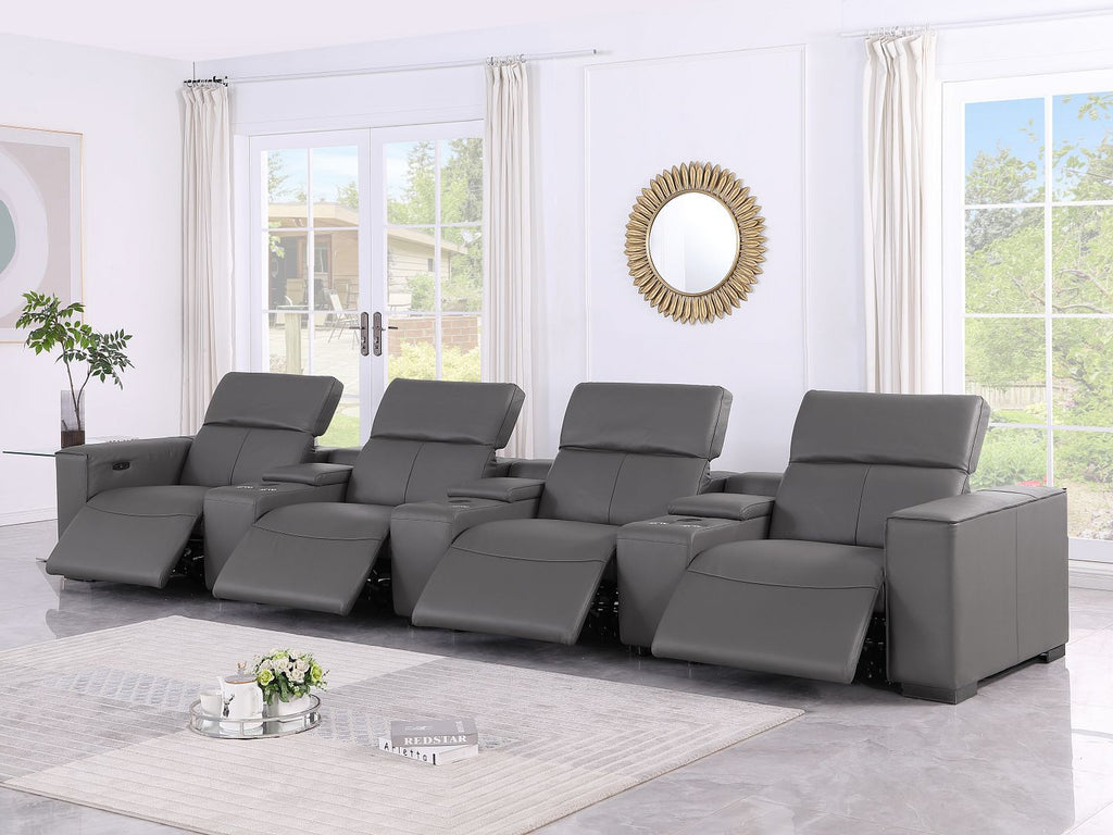 1208 7 Piece Leather Sofa with 4 Power Recliners and Power Headrests - Dark Grey - SKU 1208-DK-GREY-S-7.4-HT - view 2