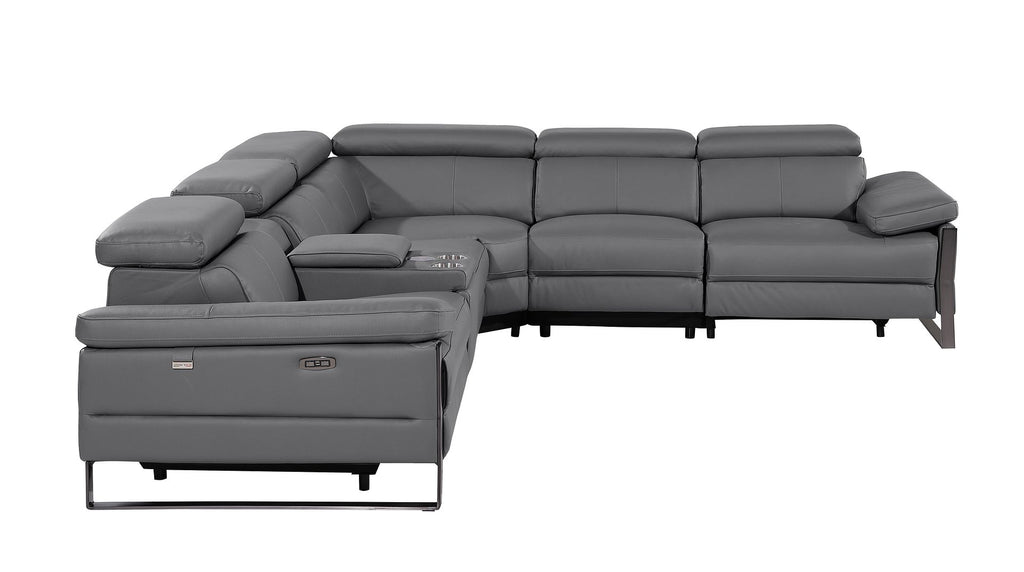 1246 Divanitalia 6-Piece L-Shaped Modular Power Reclining Sectional Sofa with 3 Power Recliners and Power Headrests - Top Grain Italian Leather - Dark Grey - SKU 1246-DK-GREY-6PC-3PWR-SECTIONAL - view 5