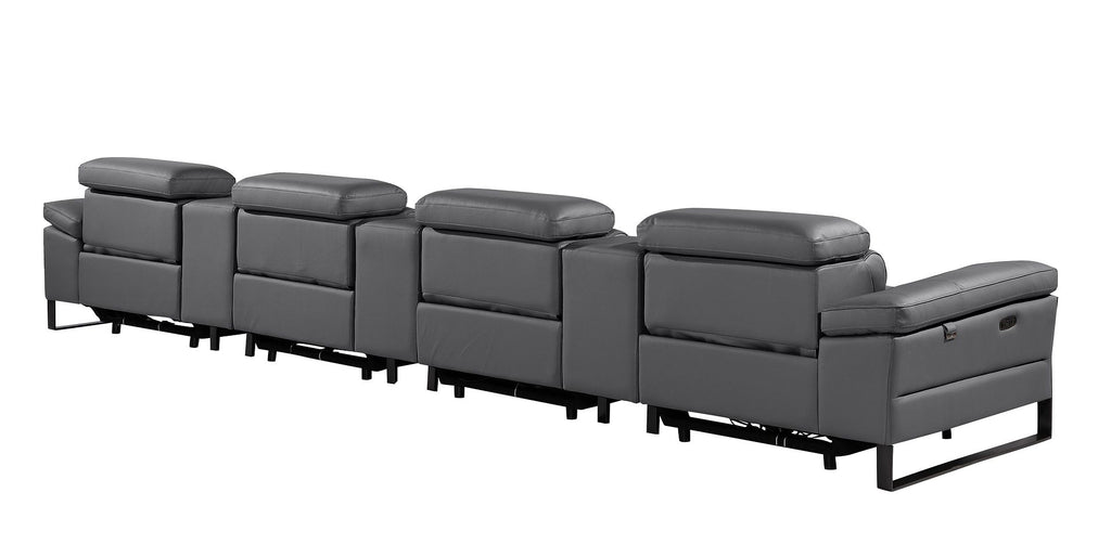 1246 Divanitalia Modular Power Triple Reclining Triple Console Sofa with Power Reclining Headrests - Top Grain Italian Leather