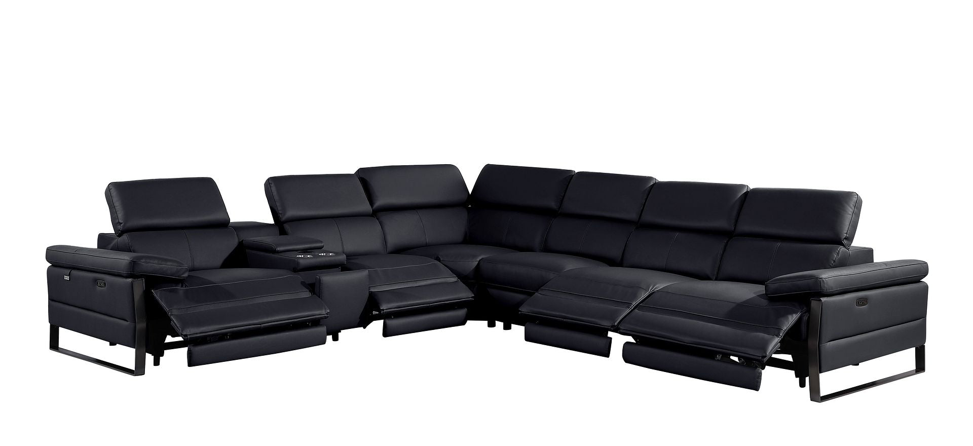 1246 Divanitalia 7-Piece L-Shaped Modular Power Reclining Sectional Sofa with 4 Power Recliners and Power Headrests - Top Grain Italian Leather