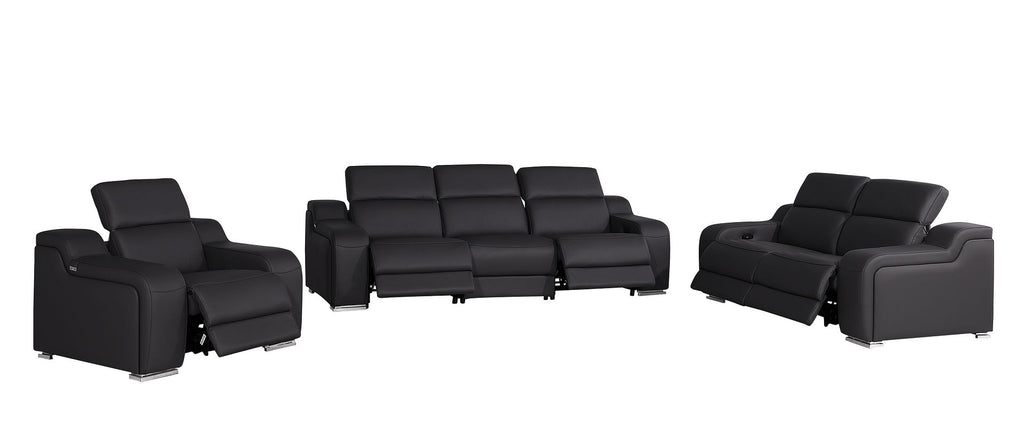 1116 Divanitalia 6-Piece Modular Power Reclining Sofa, Loveseat & Chair Set in Top Grain Italian Leather with 5 Power Recliners & Power Headrests - Black - SKU 1116-BLACK-6.5-HT-3PC - view 4
