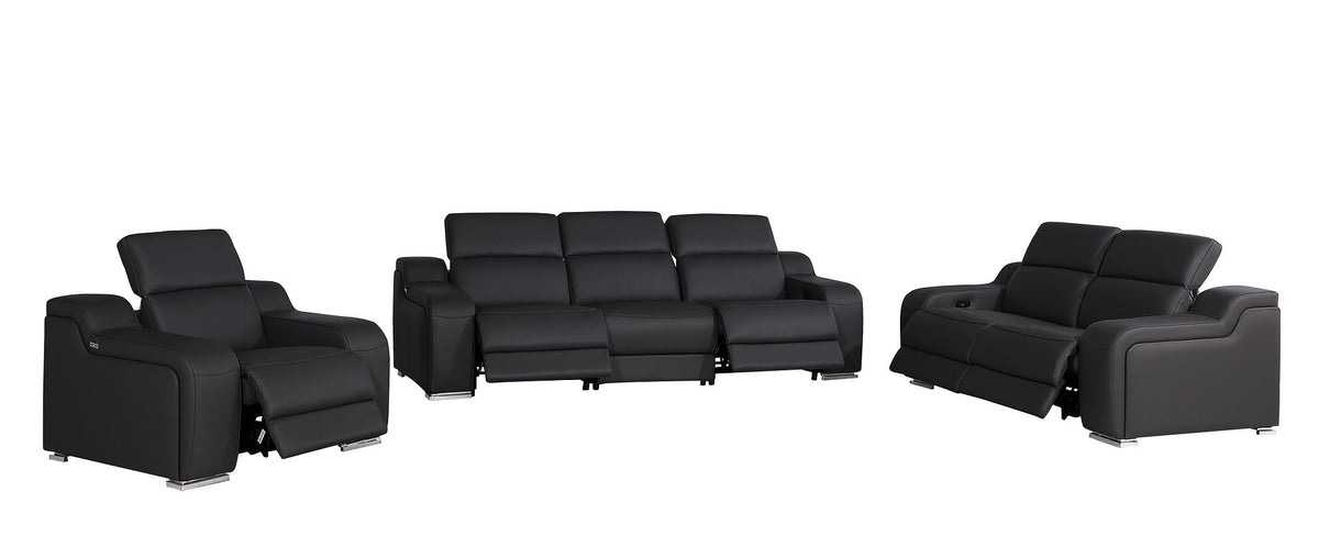 1116 Divanitalia 6-Piece Modular Power Reclining Sofa, Loveseat & Chair Set in Top Grain Italian Leather with 5 Power Recliners & Power Headrests - Black - SKU 1116-BLACK-6.5-HT-3PC - view 4