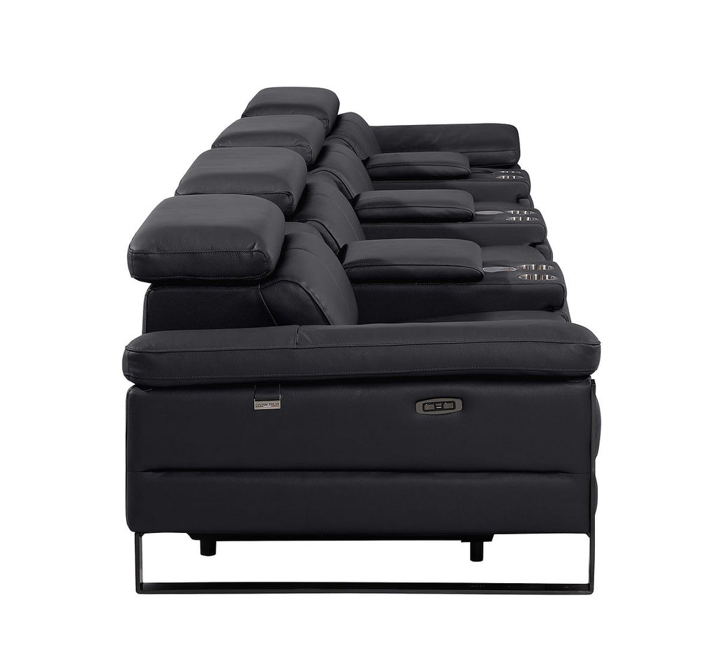 1246 Divanitalia Modular Power Triple Reclining Triple Console Sofa with Power Reclining Headrests - Top Grain Italian Leather