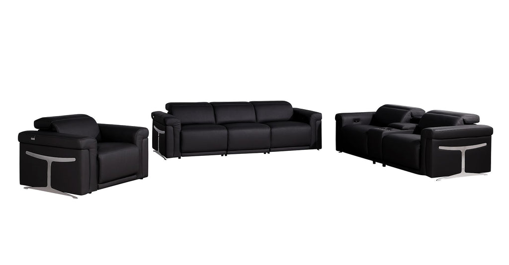1126 Divanitalia 7-Piece Modular Power Reclining Sofa, Loveseat & Chair Set in Top Grain Italian Leather with 5 Power Recliners & Power Headrests - Black - SKU 1126-BLACK-7.5-HT-3PC - view 3