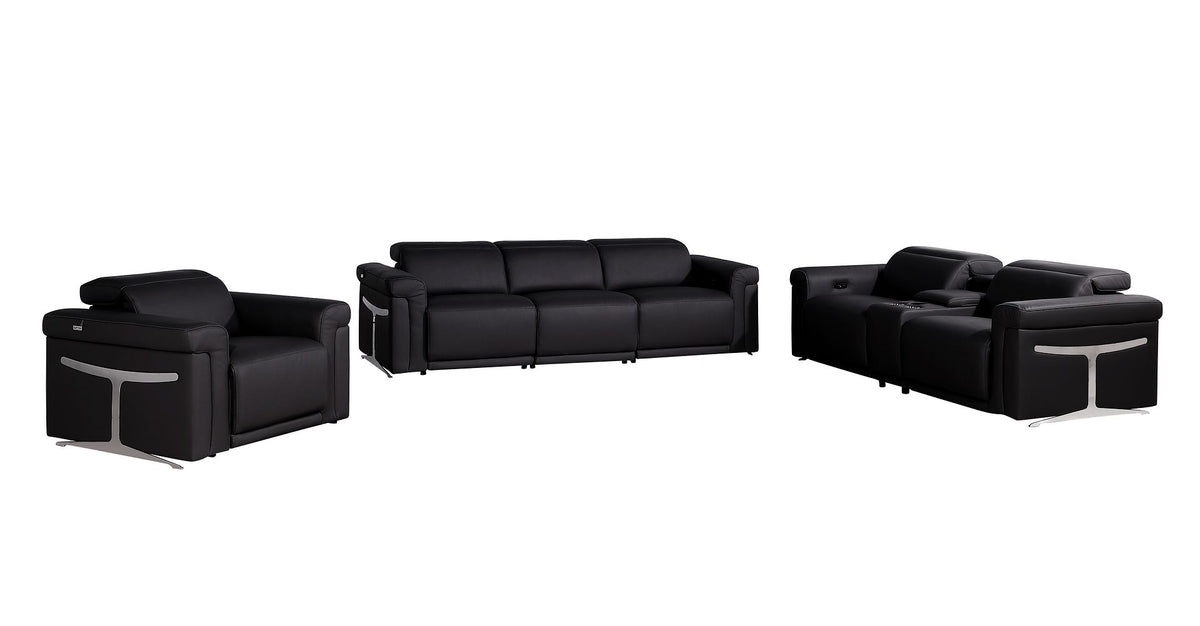 1126 Divanitalia 7-Piece Modular Power Reclining Sofa, Loveseat & Chair Set in Top Grain Italian Leather with 5 Power Recliners & Power Headrests - Black - SKU 1126-BLACK-7.5-HT-3PC - view 3