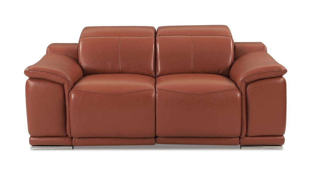 9762 Divanitalia Top Grain Italian Leather Power Reclining Loveseat with Adjustable Headrests - Camel - SKU 9762-PWR-L-CAMEL
