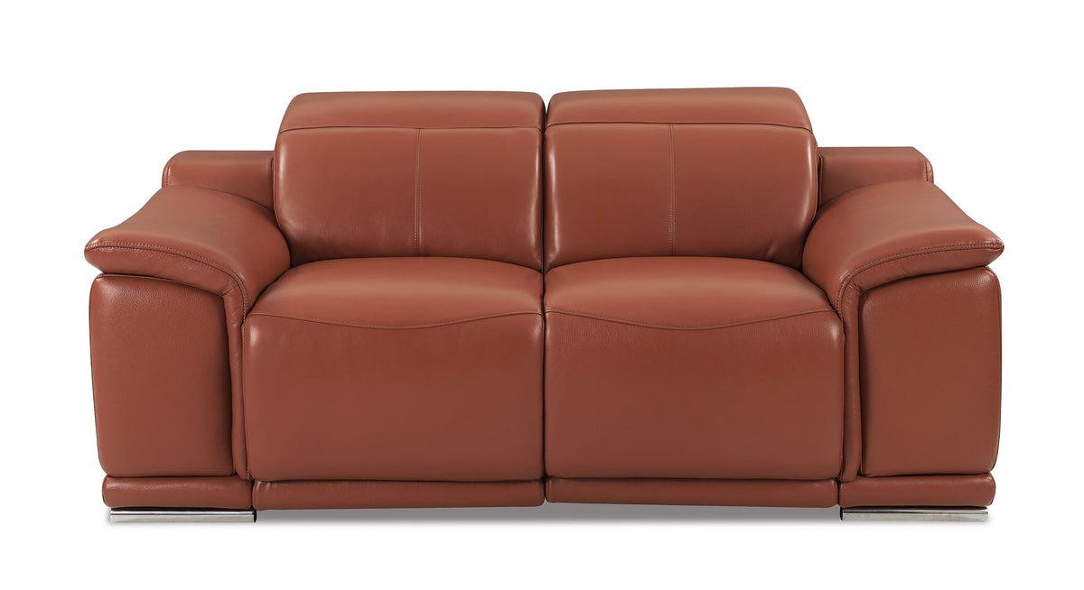 9762 Divanitalia Top Grain Italian Leather Power Reclining Loveseat with Adjustable Headrests - Camel - SKU 9762-PWR-L-CAMEL
