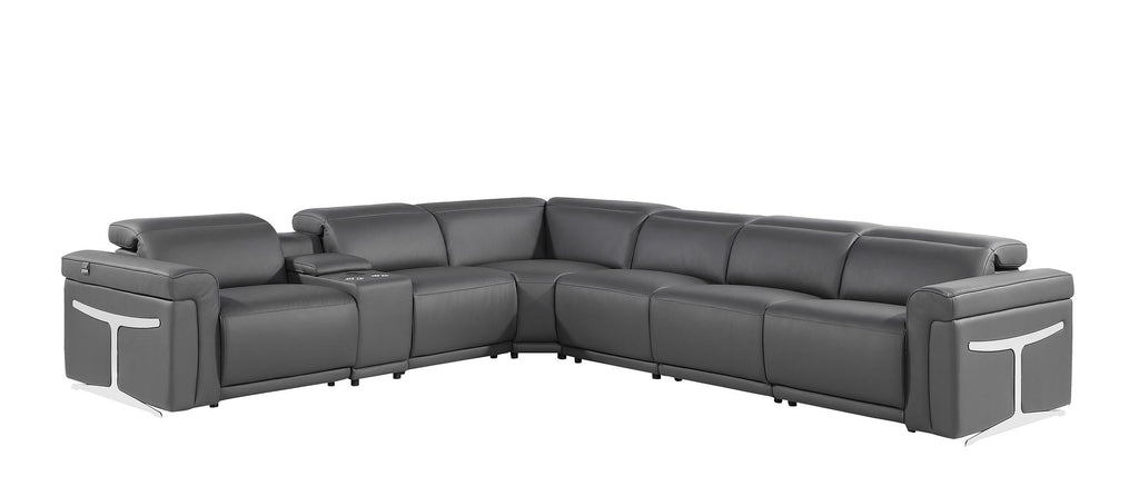 1126 Divanitalia 7-Piece L-Shaped Sectional Sofa in Top Grain Italian Leather with 4 Power Recliners & Power Headrests - Dark Grey - SKU 1126-DK-GREY-SEC-7PC-4PWR-SECTIONAL-GROUP - view 2