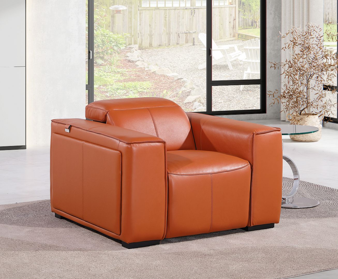 1126 Divanitalia Top Grain Italian Leather Power Reclining Chair with Power Headrests - Camel