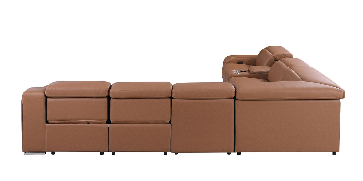 1116 Divanitalia 7-Piece L-Shaped Sectional Sofa in Top Grain Italian Leather with 3 Power Recliners & Power Headrests - Cognac - SKU 1116-COGNAC-7PC-3PWR-SECTIONAL- GROUP - view 7