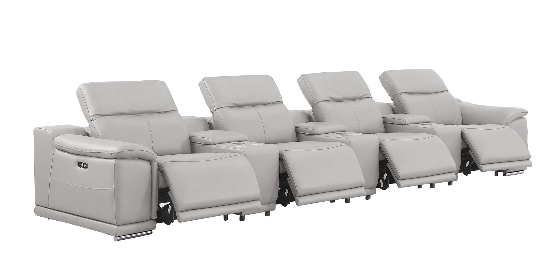 2679 Genuine Leather Sofa with 4 Power Recliners, Power Headrests & 3 Storage Consoles