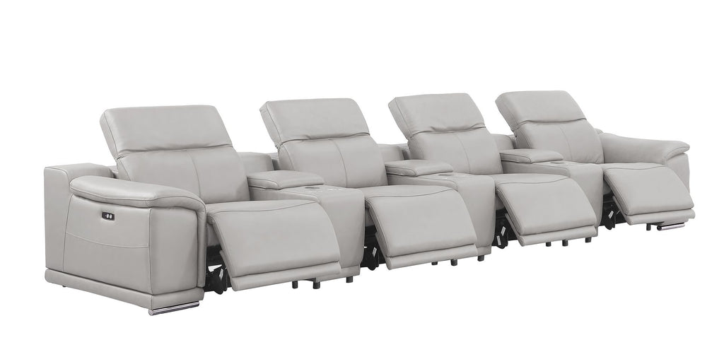 2679 Genuine Leather Sofa with 4 Power Recliners, Power Headrests & 3 Storage Consoles