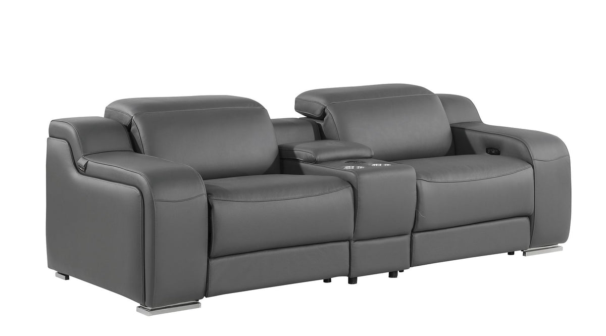 1116 Divanitalia 3-Piece Modular Power Reclining Console Loveseat in Top Grain Italian Leather with 2 Power Recliners & Power Headrests - Dark Grey - SKU 1116-DK-GREY-3.2-HT - view 4