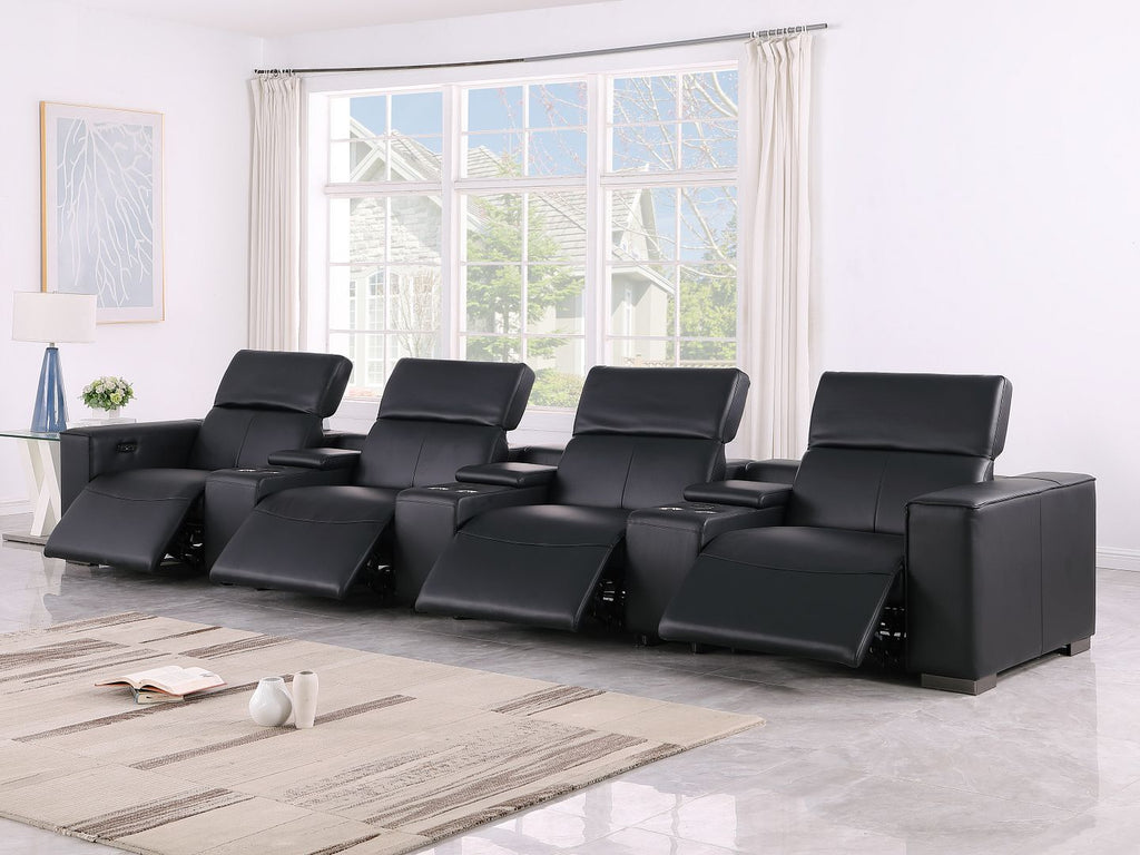 1208 7 Piece Leather Sofa with 4 Power Recliners and Power Headrests - Black - SKU 1208-BLACK-S-7.4-HT - view 2