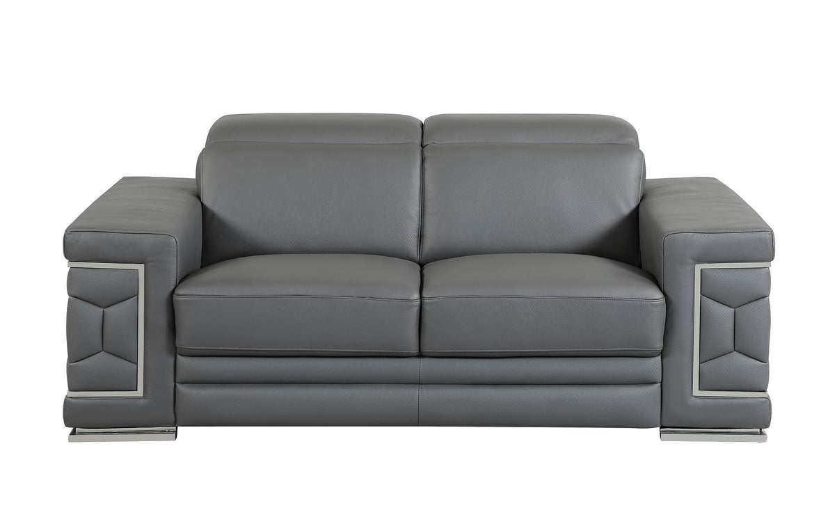 692 Divanitalia Loveseat with Adjustable Headrest in Top-grain Italian Leather - Dark Grey - SKU 692-L-DARK GRAY