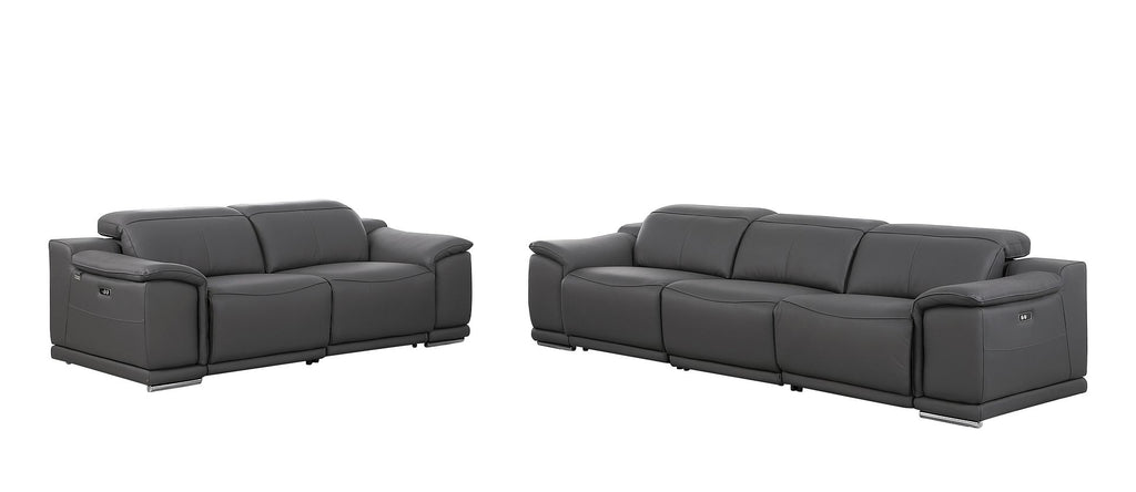 9762 Divanitalia 5-Piece Modular Power Reclining Sofa and Loveseat Set with 5 Power Recliners in Top Grain Italian Leather - Dark Grey - SKU 9762-DK-GREY-5.4-HT-2PC - view 3