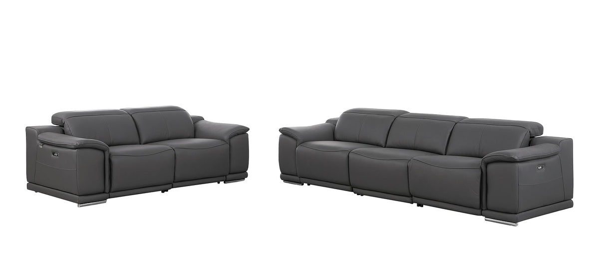 9762 Divanitalia 5-Piece Modular Power Reclining Sofa and Loveseat Set with 5 Power Recliners in Top Grain Italian Leather - Dark Grey - SKU 9762-DK-GREY-5.4-HT-2PC - view 3