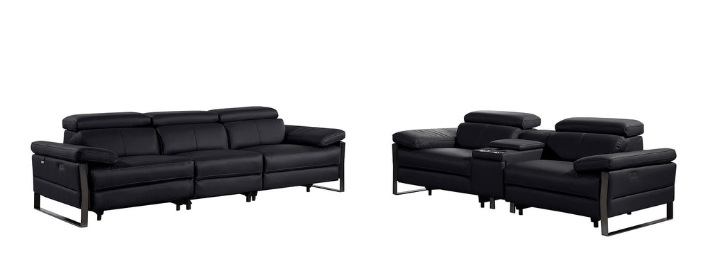 1246 Divanitalia Modular Power Triple Reclining Sofa and Console Loveseat Set with Power Headrests - Top Grain Italian Leather - Black - SKU 1246-BLACK-6.5-HT-2PC - view 3
