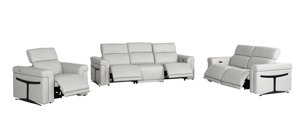 1126 Divanitalia 6-Piece Modular Power Reclining Sofa, Loveseat & Chair Set in Top Grain Italian Leather with 5 Power Recliners & Power Headrests - Light Grey - SKU 1126-LT_GREY-6.5-HT-3PC - view 4