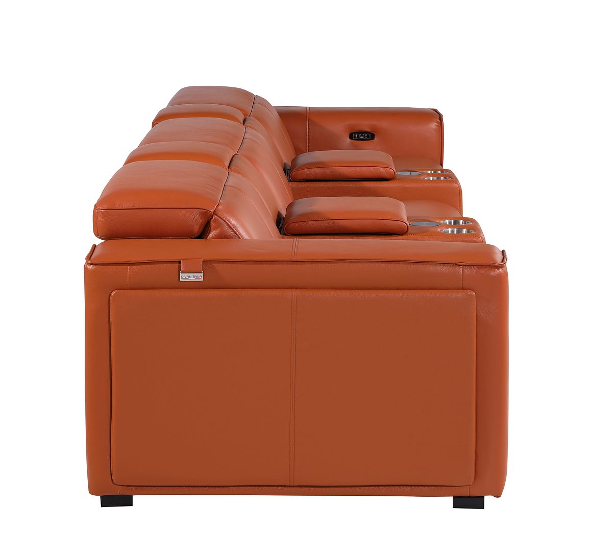 1224 Divanitalia 5-Piece Modular Power Reclining Sofa in Top Grain Italian Leather with 3 Power Recliners & Power Headrests - Camel - SKU 1224-CAMEL-5.3-HT - view 8