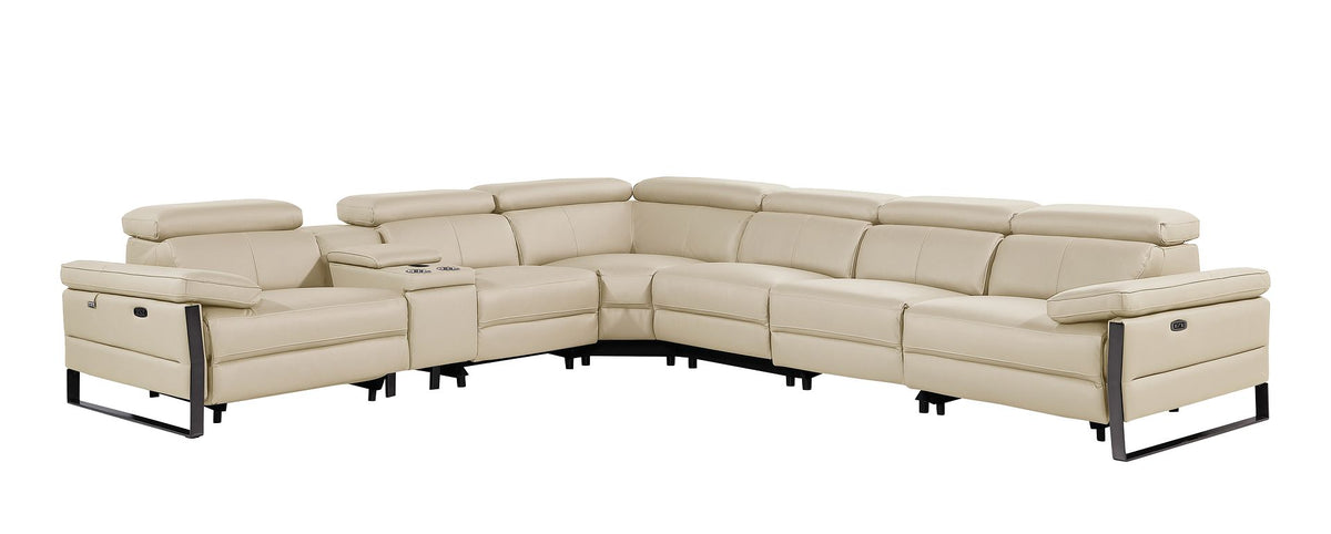 1246 Divanitalia 7-Piece L-Shaped Modular Power Reclining Sectional Sofa with 3 Power Recliners and Power Headrests - Top Grain Italian Leather - Beige - SKU 1246-BEIGE-7PC-3PWR-SECTIONAL - view 3