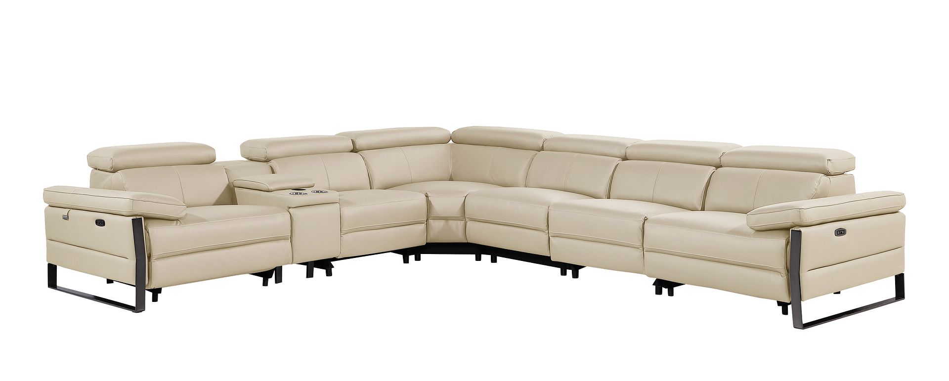 1246 Divanitalia 7-Piece L-Shaped Modular Power Reclining Sectional Sofa with 3 Power Recliners and Power Headrests - Top Grain Italian Leather