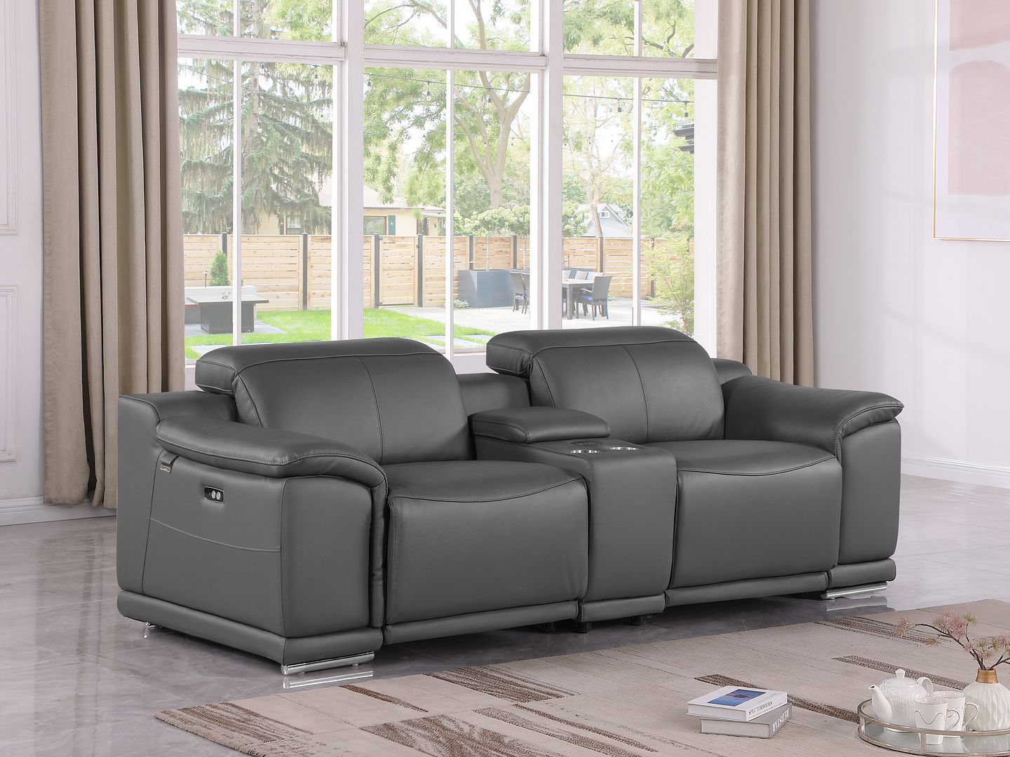 9762 Divanitalia 3-Piece Modular Power Reclining Console Loveseat with 2 Power Recliners in Top Grain Italian Leather