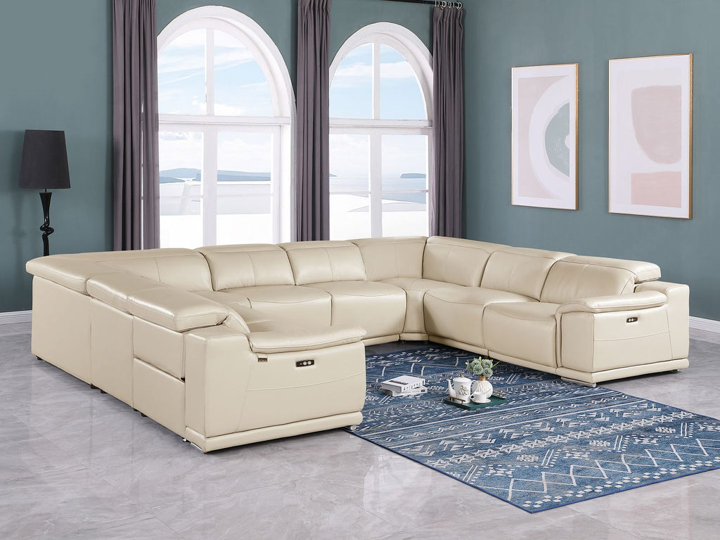 9762 Divanitalia 8-Piece U-Shaped Top Grain Italian Leather Sectional Sofa with 4 Power Recliners - Beige